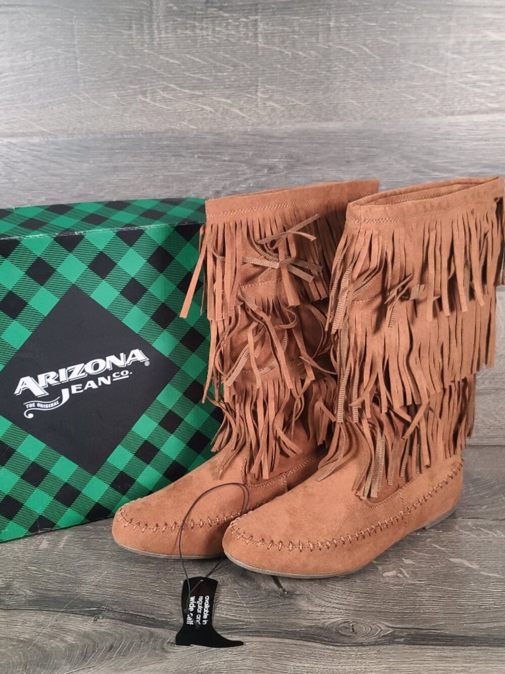 Arizona Jeans Co Tiva Moccasin Women's 10M Suede Fringe Chestnut Brown Boots
